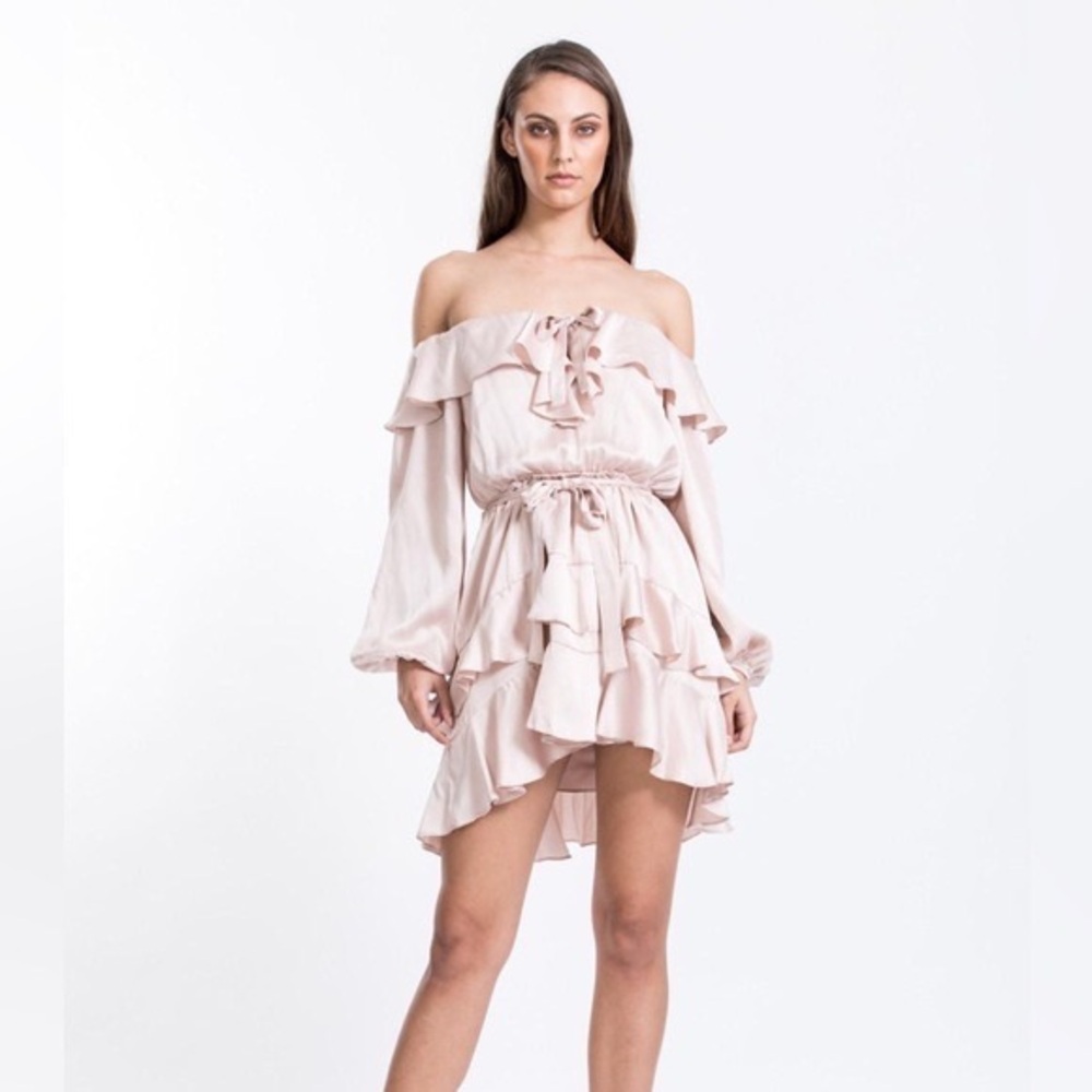 Zimmerman Off-Shoulder Pink Ruffle Dress
